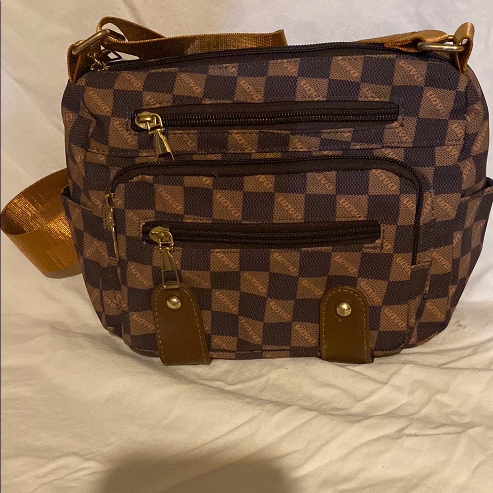COPY - Brown and Gold Checkered Leather Crossbody Bag